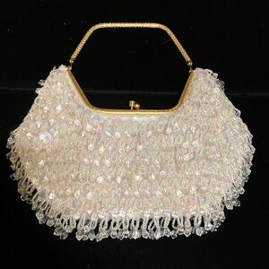 LarRegale vintage white beaded and sequenced evening bag handmade in Hong Kong